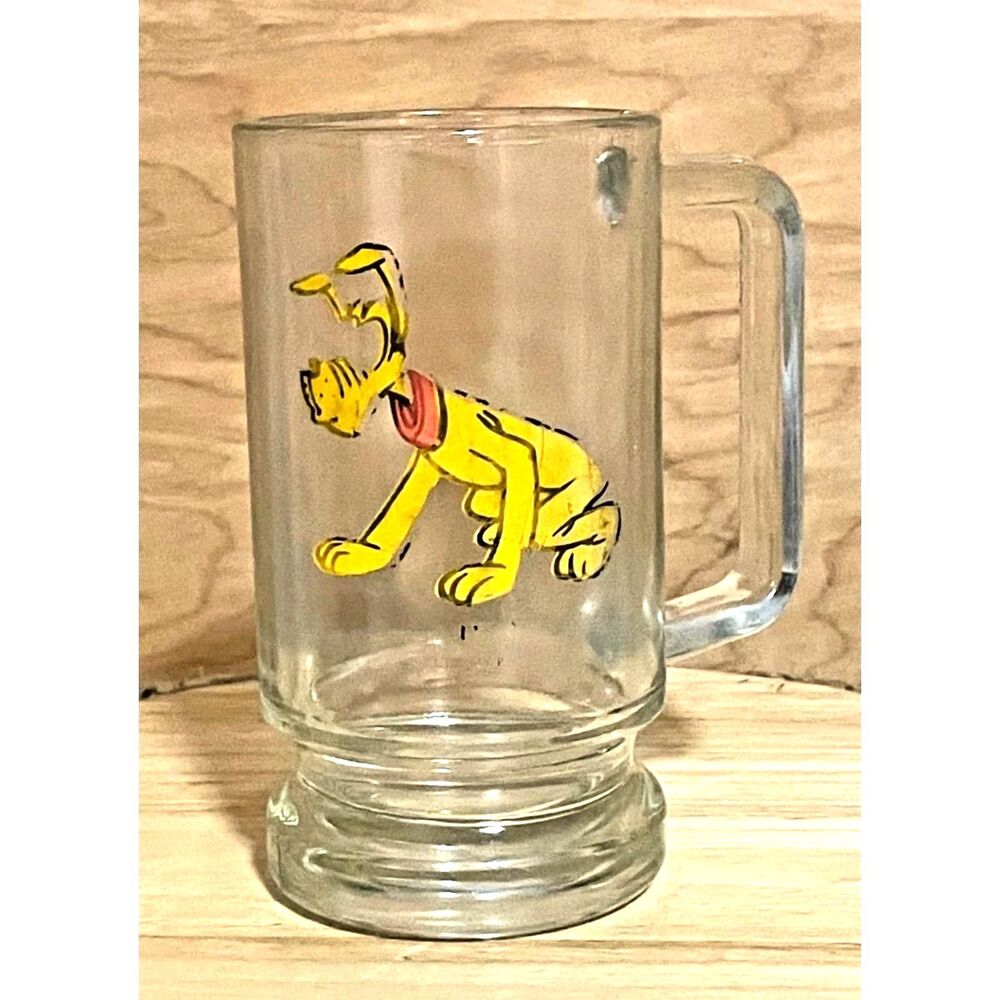 Vintage Disney Pluto Glass Mug Stein Cup Retro Character Glassware